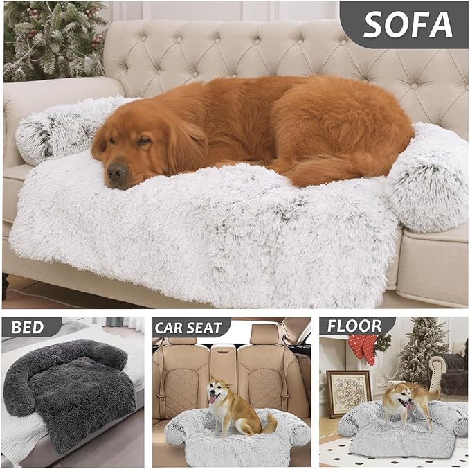 Tinaco Calming Dogs/Cats Bed Mats, Dog Pad Washable Removable Couch Cover, Plush Long Fur Mat for Pets, Waterproof Lining, Perfect for Small, Medium and Large Dogs and Cats (Dark Gray, 41"x37")