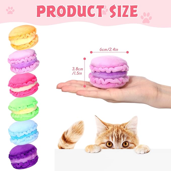 Eccliy 6 Pcs Macarons Catnip Cat Toys for Indoor Interactive Cat Chew Toys Kitten Chew Supplies for Kitty Lover Gifts Interactive Plush for Boredom Relief Indoor Exercise, 6 Colors