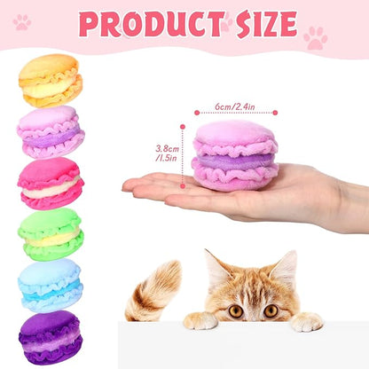 Eccliy 6 Pcs Macarons Catnip Cat Toys for Indoor Interactive Cat Chew Toys Kitten Chew Supplies for Kitty Lover Gifts Interactive Plush for Boredom Relief Indoor Exercise, 6 Colors