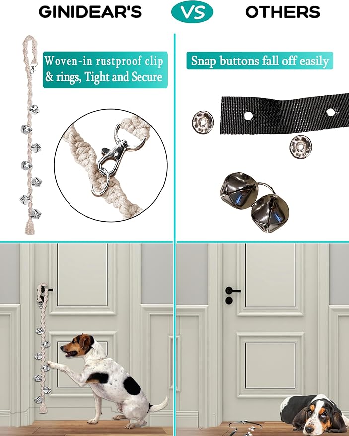 Dog Bells to Go Outside & Puppy Potty Training, Adjustable Dog Door Bell Ring to Go Potty, Handmade with Premium Yarn. Twisted Style, Grey