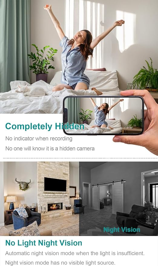 2026 Upgraded 4K WiFi Nanny Cam Hidden Camera with Night Vision,Wireless Outlet Charger Camera,Motion Detection|SD Storage Indoor Camera for Pet|Home|Office (White)
