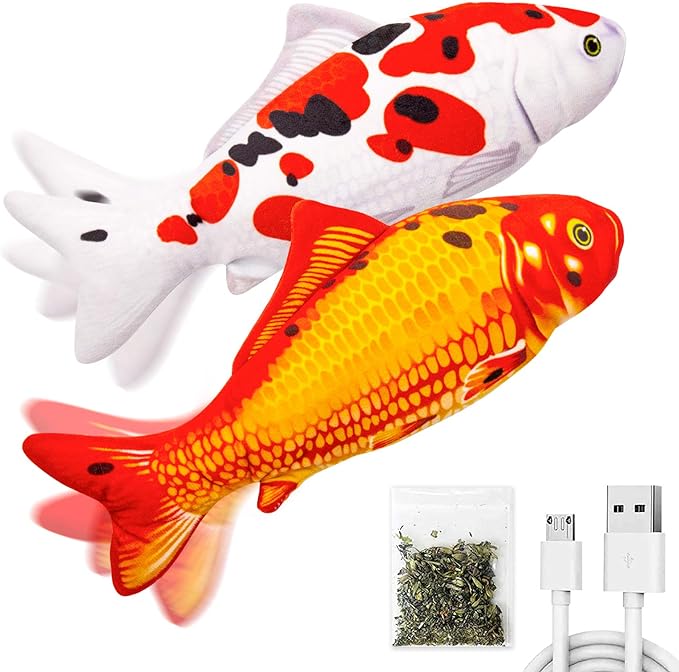 TOOGE 2 Pack 9" Floppy Fish Cat Toys with SilverVine and Catnip for Indoor Cats for Small Dogs Interactive Automatic Flopping Fish Cat Kicker Toys for Cats Puppy Small Dog