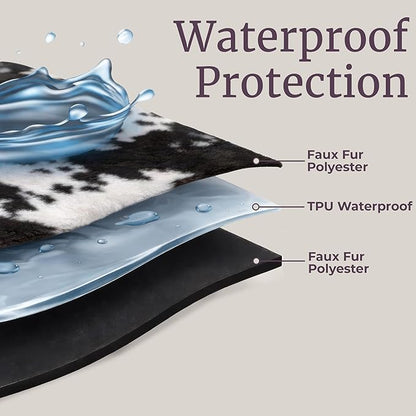 Waterproof Blanket for Bed, Couch, or Car - 60” x 80” Reversible Queen Size Throw Blanket for Reliable Leakproof Furniture Protection - Washable Pet Throws by Lavish Home (Cow Print)