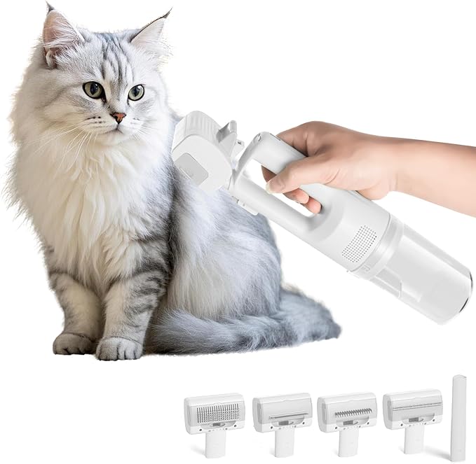 Dog Vacuum for Shedding Grooming, Cordless Dog Grooming Kit with Strong Suction for Dogs and Cats, Low Noise Pet Vacuum for Shedding, Handheld 5 in 1 Pet Hair Removal Tool
