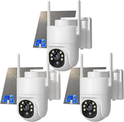 4G LTE Cellular Security Camera, No WiFi Solar Powered Security Camera, Auto Tracking, Color Night Vision, Motion Detection, 2 Way Audio, Built in SIM Card, Support Verizon/AT&T/T-Mobile(3 Pack)