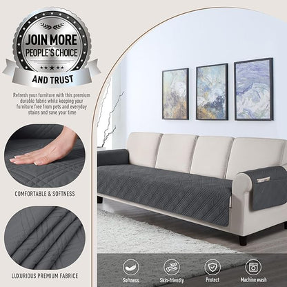 TAOCOCO Waterproof Oversized Sofa Covers for Pets Without Back Cover, Couch Seat Covers with Pocket for 4 Cushion Couches Washable Dog Couch Protector Sofa Slipcovers(Oversized Sofa, Charcoal Gray)