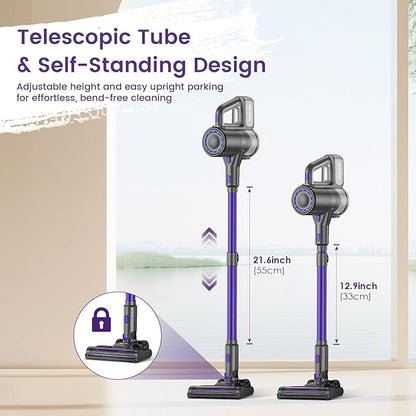 Suirviz Cordless Vacuum Cleaner, 40KPA/500W/35Mins, Powerful Suction with Green LED Dust Detection, Stick Vacuum Self-Standing, Lightweight Handheld Vacuum for Pet Hair, Carpet & Hard Floor