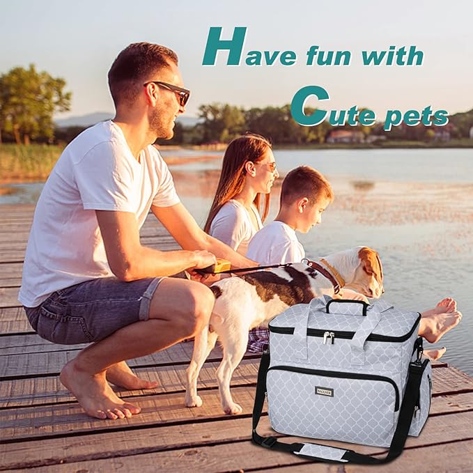 BAGLHER Dog Travel Bag, Pet Travel Bag (ALL Pet Travel Supplies), With 2 Pet Food Containers and 2 Collapsible Silicone Bowls; Essential Kits for Pet Travel DLwhite