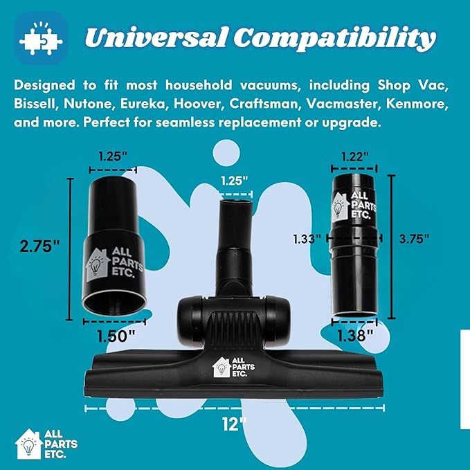 Vacuum Attachments for 1.25" (32mm) Vacuum Cleaner | Gulper Floor Tool for Hoover, Shop Vac, Eureka, Bissell, Nutone, Kenmore & More | Pet Hair & Hard Floor Cleaning