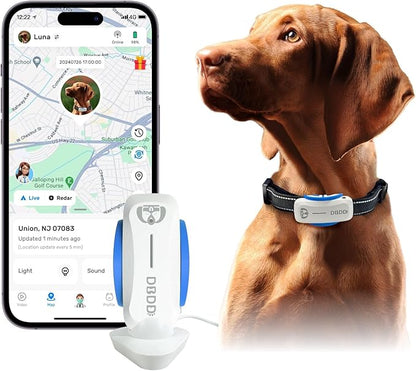 DBDD AI GPS Tracker for Dogs (30lbs+), Real Time Location and AI Health Assistant, Electronic Fence, Waterproof, iOS and Android Universal (D5-White)