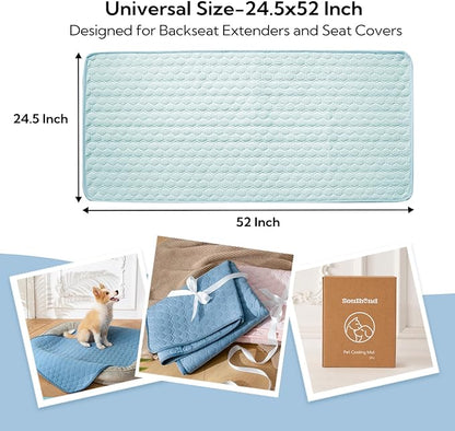 Soulbond Backseat Dog Cooling Mat for Cars - 24.5"x52" Washable Back Seat Self Cooling Pad for Cat & Puppy, QMAX>0.3, Non-Slip Cold Pet Bed Backseat Extender for Cars, SUVs, Trunks, Aqua Green