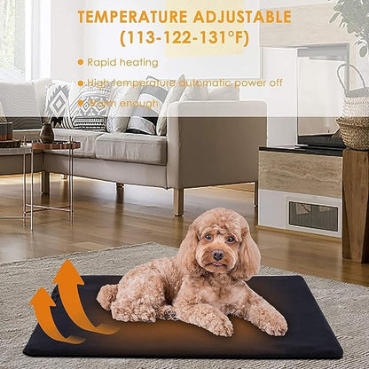 TJOY Pet Heating Pad for Cats & Dogs - Adjustable Temperature Electric Heated Bed Mat with Timer, Waterproof Cat Warming Pad