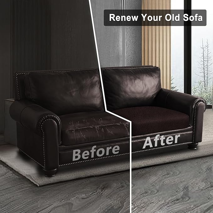 ANARACHON Leather Look Couch Cushion Covers Sofa Seat Slipcovers Sets Couches Furniture Protector for Sectional Armchair Loveseat Pets Kids Stretch Spandex Fabric (2 Cushion Loveseat, Chocolate)