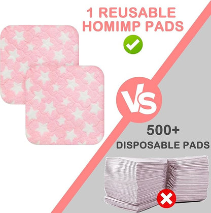 Homimp 2 Pack Guinea Pig Bed, Waterproof Reusable Small Animal Bed,Super Absorbent Pee Pad Mat for Rabbit Bunny Hamster Rat Hedgehog Chinchilla,Washable Fleece Cage Liners 12"x12"
