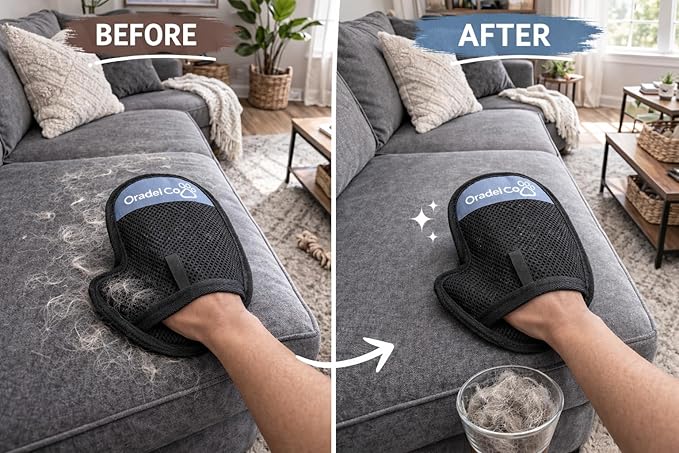 Pet Hair Removal Gloves 2 Pack – Removes Loose Pet Hair from Furniture, Couch, Clothes & Car – Dog & Cat Grooming Mitt – Reusable Fur Remover for Home Cleaning & Bath Massage