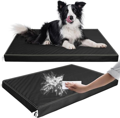 Waterproof Dog Bed Hair-Resistant, Removable Vegan Leather Cover, Pee Proof Black Vinyl Pad, Easy to Clean Pet Pad