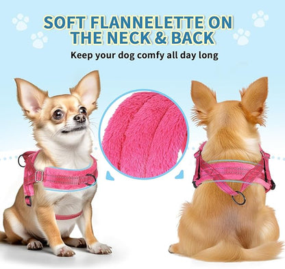 Lukovee No Pull Dog Harness and Leash Set, Soft Padded Small Dog Harness, Neck & Chest Adjustable Reflective Vest Puppy Harness with 4ft Lightweight Anti-Twist Dog Leash for Small Dogs (Pink, Large)