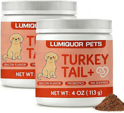 Lumiquor Turkey Tail for Dogs, Lumiqour Turkey Tail Mushroom Powder, Support Your Mature Dog’s Immunity, Gut, Skin, (2 Bottle)
