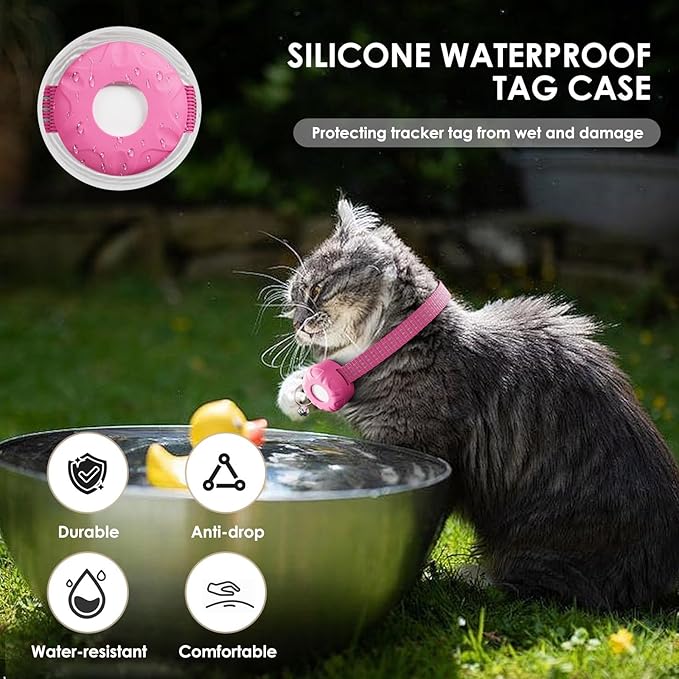 Cat Tracker, No Monthly Fee, Waterproof Pet Tracker for Cats, Works with Any Collar,Compatible with Apple Find My App (Only iOS), Pink