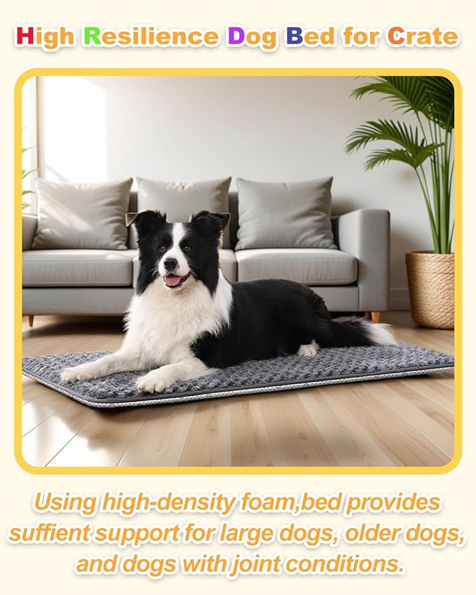 Small Dog Bed for Crate High Resilience Foam Crate Pad Mat for Medium Dogs Washable Anti-Slip,23" x 17",Dark Gray