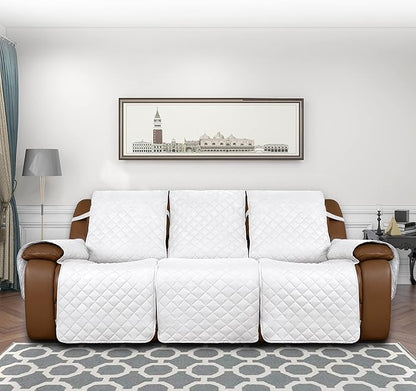 Easy-Going Recliner Sofa Cover, Reversible Couch Cover for 3 Seat Recliner, Split Sofa Cover for Each Seat, Furniture Protector with Elastic Straps for Kids, Dogs, Pets(3 Seater, White/White)