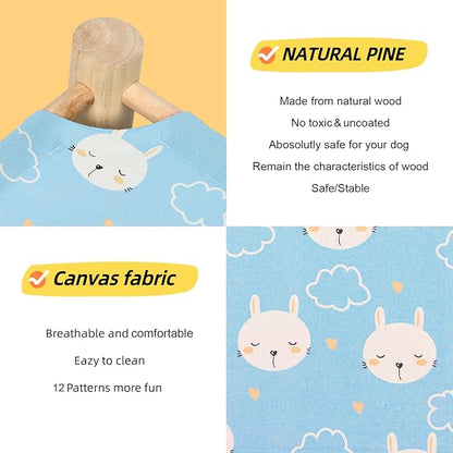 Patas Lague Cat and Dog Hammock Bed for Small Dogs, Brethable Wooden Cat Pet Rabbit Elevated Cooling Outdoor Bed Cots Furniture for All Seasons Rabbits
