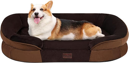 Dwanton Orthopedic Dog Bed for Medium Dogs with Gel Memory Foam, Waterproof Dog Sofa, Washable Pet Bed with Four Sided Bolster Cushion, Removable Cover & Non-Slip Bottom, 36", Brown