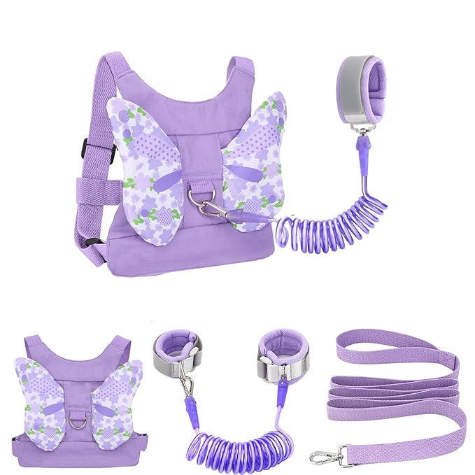 Toddlers Leash + Anti Lost Wrist Link Child Kids Safety Harness Kids Walking Wristband Assistant Strap Belt for Girl Pink Christmas Gift (Purple)