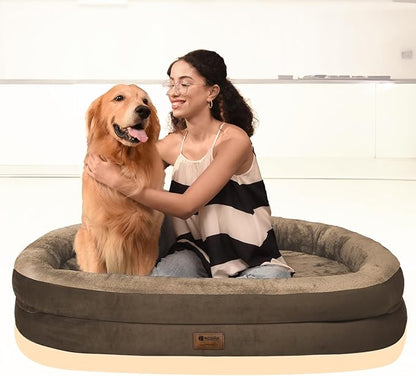 Orthopedic Jumbo Dog Bed for Extra Large Dogs, Giant Waterproof Dog Bed for Large Breed Dogs, Supportive Egg Crate Foam Pet Bed with Removable Washable Cover & Non-Slip Bottom, Coffee