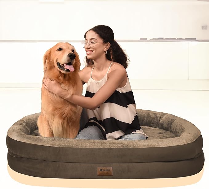Orthopedic Dog Bed for Extra Large Dogs, XL Waterproof Dog Bed with Bolsters, Supportive Egg Crate Foam Pet Couch Bed with Removable Washable Cover & Non-Slip Bottom, Coffee