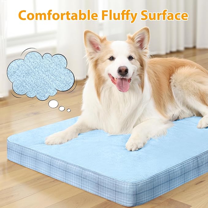 MIHIKK Washable Orthopedic Dog Bed for Large Dogs, XXL Waterproof Pet Bed with Egg Crate Foam Strong Support, Machine Washable Cover & Anti-Slip Bottom & Durable Zipper 47x29(Blue)
