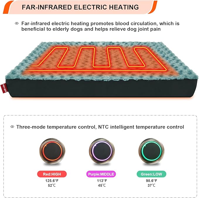 Upgraded Heated Dog Bed with Enlarged Heating Area, 12V Safe Voltage Arthritis Orthopedic Dog Bed with Memory Foam, Heated Pet Bed with Waterproof Cover for Medium, Large, XL Dogs (Large)…