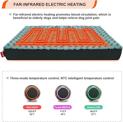 Upgraded Heated Dog Bed with Enlarged Heating Area, 12V Safe Voltage Arthritis Orthopedic Dog Bed with Memory Foam, Heated Pet Bed with Waterproof Cover for Medium, Large, XL Dogs (Large)…
