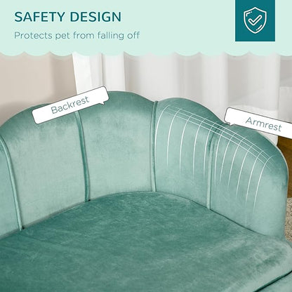PawHut Velvet Large Dog Couch with Foam Cushion, Soft and Cute Bed with Pearl Design, Sofa for Big and Medium Dogs, Green