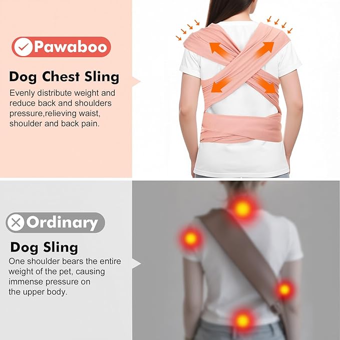 Pawaboo Pet Sling Carrier for Small Dogs and Cats, Hands Free Dog Carriers Sling, Anti-Anxious Soft Cotton Front Facing Cat Carrier Papoose, Puppy Kitten Pouch Reduce Back Neck Pain, Pink