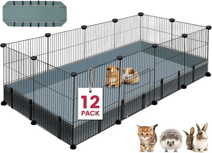 VISCOO 12 Panels Small Animal Playpen, 48" x 24" x 16" Pet Playpen with Waterproof Mat, C&C Cage for Guinea Pigs, Puppy Play Pen, Bunny Playpen, Indoor Outdoor Portable Metal Wire Yard Fence