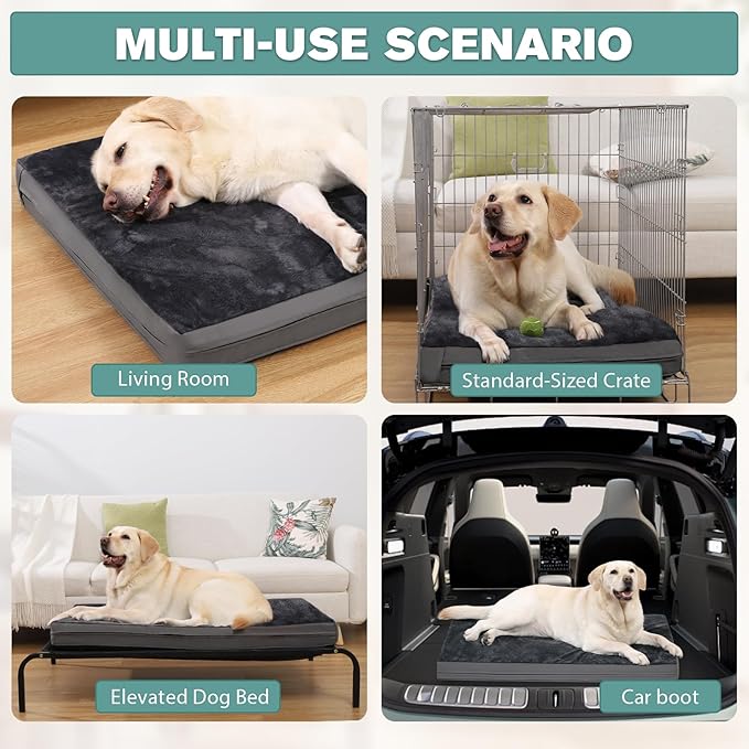 Waterproof XL Dog Beds Large Sized Dog, Outdoor Orthopedic Washable Crate Pad 42 inch, Extra Large Foam Pet Bed with Removable Cover Reversible, XLarge Anti-Slip Kennel Pad, 41"x27", Dark Gray