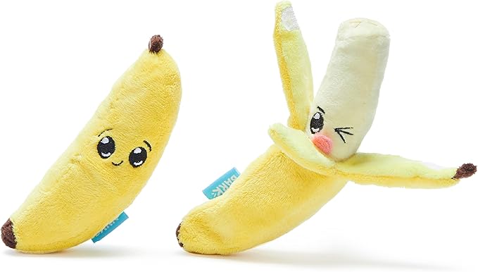 Barkbox Dog Toy 2 in 1 Interactive, Plush Exterior with Squeaker & Crinkle Material, Tearable Dog Toy with Squeaky Spikey Ball Inside, Ideal for Toy Destroyers - Go Bananas, Small