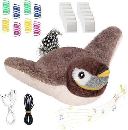 Cat Toys, Flapping Bird Cat Toy(No Flying), Interactive Catnip Toy with Catnip Bags, Chirping Noise Enrichment Moving Wings Dog Cat Kitten Toys, Flappy Flying Pets Toy for Indoor(Oriole) (A8)