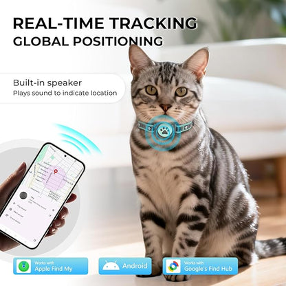 GPS Cat Tracker Collar(iOS & Android), Bluetooth Mini GPS Dog Tracker, Smart Pet Activity Tracker, No Monthly Fee, Work with Apple Find My & Google Find Hub, Finder Tag for Pets,Items 1P Green
