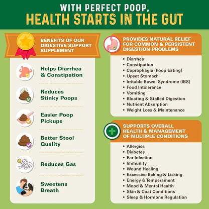 Perfect Poop Digestion & General Health Supplement for Dogs: Fiber, Prebiotics, Probiotics & Enzymes Relieve Digestive Conditions, Optimize Stool, and Improve Health (Cheddar Cheese, 4.2 oz)