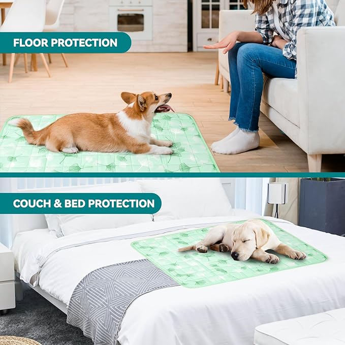 SUPRIY Pet Cooling Mat for Dogs & Cats - Qmax 0.4 Waterproof Cooling Pad, Summer Heat Relief Mat with Japanese Polyester Tech, 3 Sizes Indoor/Outdoor Use (19.5 * 27.5, Green Ginkgo Leaves)