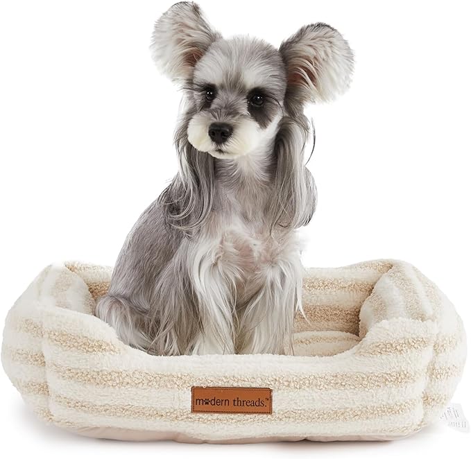 Modern Threads Ultra Soft Plush Pet Bed for Small and Medium Dogs with Elegant Texture and Stylish Design, Removable Washable Cover, Beige, (24" L x 20" W x 8" Th)
