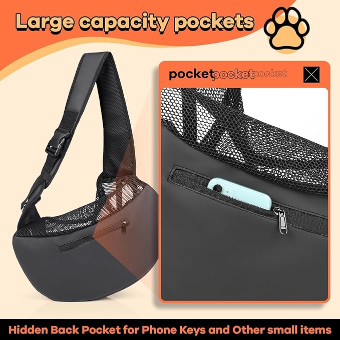 YUDODO Pet Sling Carrier for 5-9 lbs Small Dogs & Cats – Hands-Free Puppy Carrier with Safety Hook, Large Zipper Pocket, Soft Breathable Mesh, Adjustable Strap & Reflective Strip (Cyan 3.0 M)