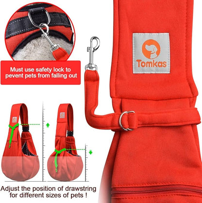 Tomkas Small Dog Sling Carrier - Zipper Pocket & Adjustable Strap & Zip Pocket - for 3-10 lbs Pets (Red)