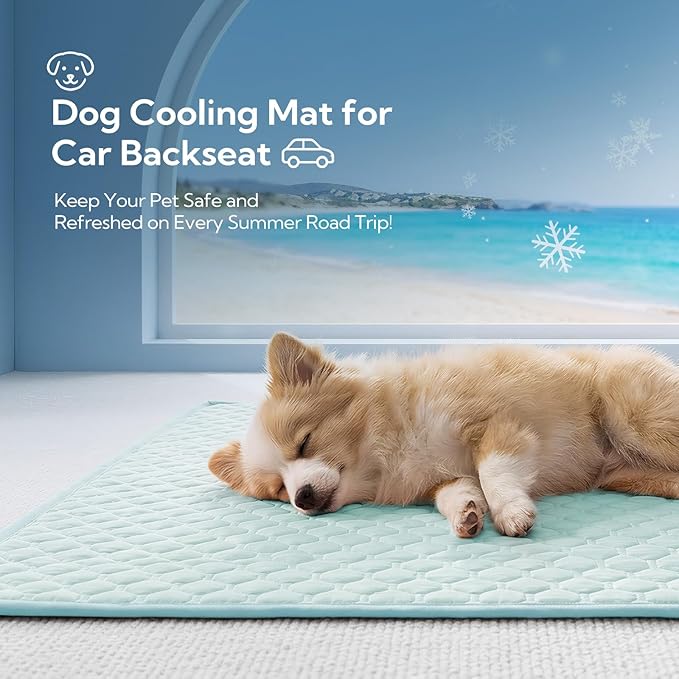 Soulbond Backseat Dog Cooling Mat for Cars - 24.5"x52" Washable Back Seat Self Cooling Pad for Cat & Puppy, QMAX>0.3, Non-Slip Cold Pet Bed Backseat Extender for Cars, SUVs, Trunks, Aqua Green