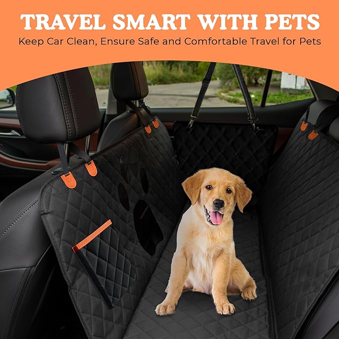 Dog Car Seat Cover For Back Seat, 100% Waterproof Hammock & Back Seat Protector 137*147 cm (54*58 in), Heavy Duty 600D Oxford, Non-Slip, Scratchproof, Easy to Clean, Universal Fit for Cars,