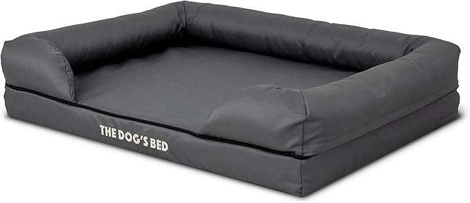 The Dog’s Bed Orthopedic Memory Foam Dog Bed with Bolsters for Medium Dogs, High Density Support Mattress, Low Front Entry, Removable Washable Cover, Oxford Fabric, Grey with Black Trim, Medium