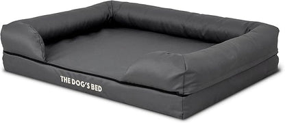 The Dog’s Bed Orthopedic Memory Foam Dog Bed with Bolsters for Medium Dogs, High Density Support Mattress, Low Front Entry, Removable Washable Cover, Oxford Fabric, Grey with Black Trim, Medium