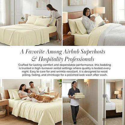 Southshore Fine Living, Inc. 6-Piece, 21-Inch Deep Pocket King Sheet Set, Cream King Sheets Deep Pocket, Full Elastic Fitted Sheet, Oversized Flat, 4 Pillow Cases, Machine Washable, Microfiber, Cream
